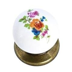 Düğme Antik Sarı Lüks Desenli Porselen Kulp - 2