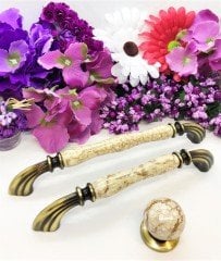 192 Mm Antik Sarı Lüks Desenli Porselen Kulp - 7