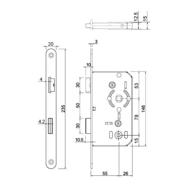 H55.02 Göm.kilit WC gümüs 55/18mm sag